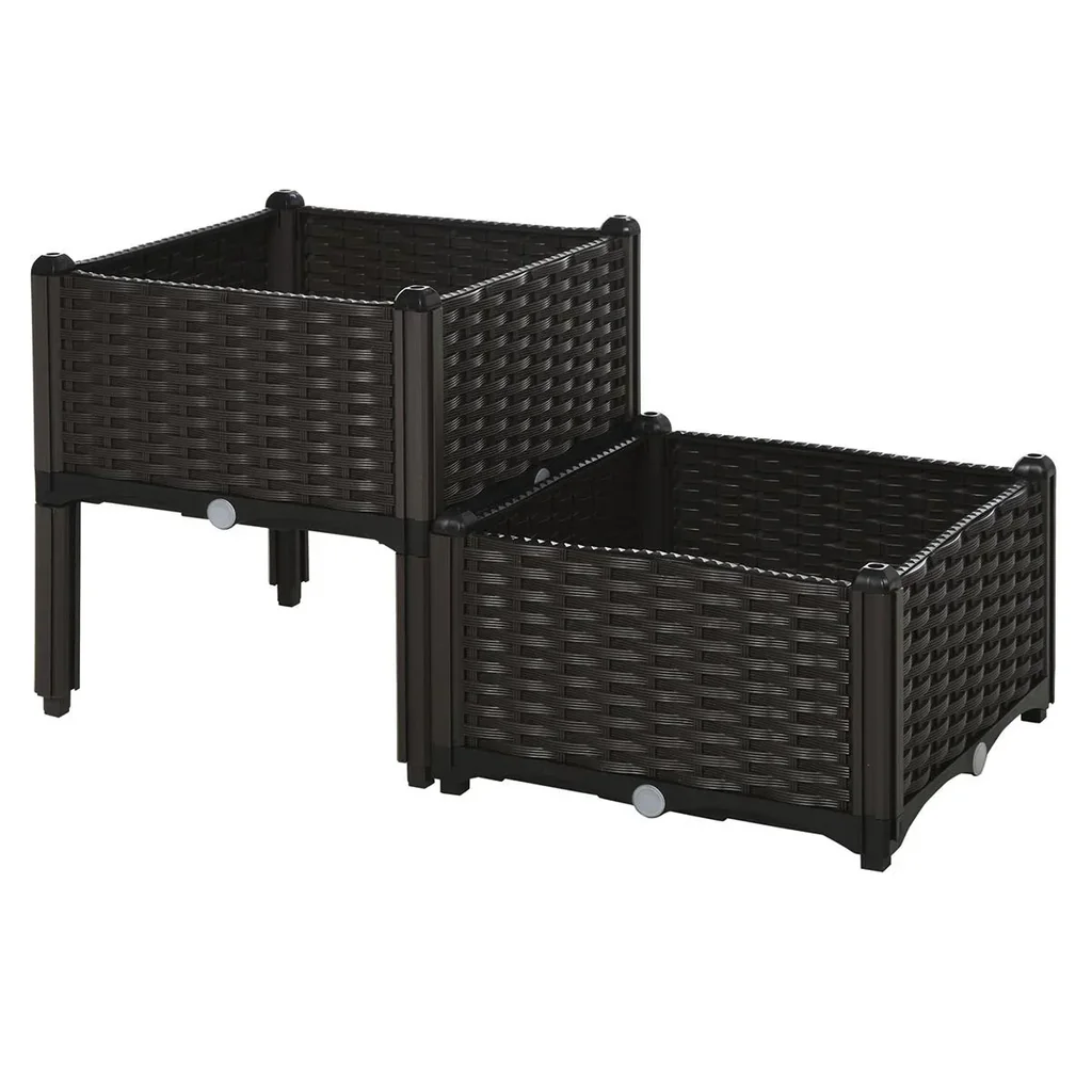 2-teiliges Hochbeet in Rattan-Optik dunkelbraun
