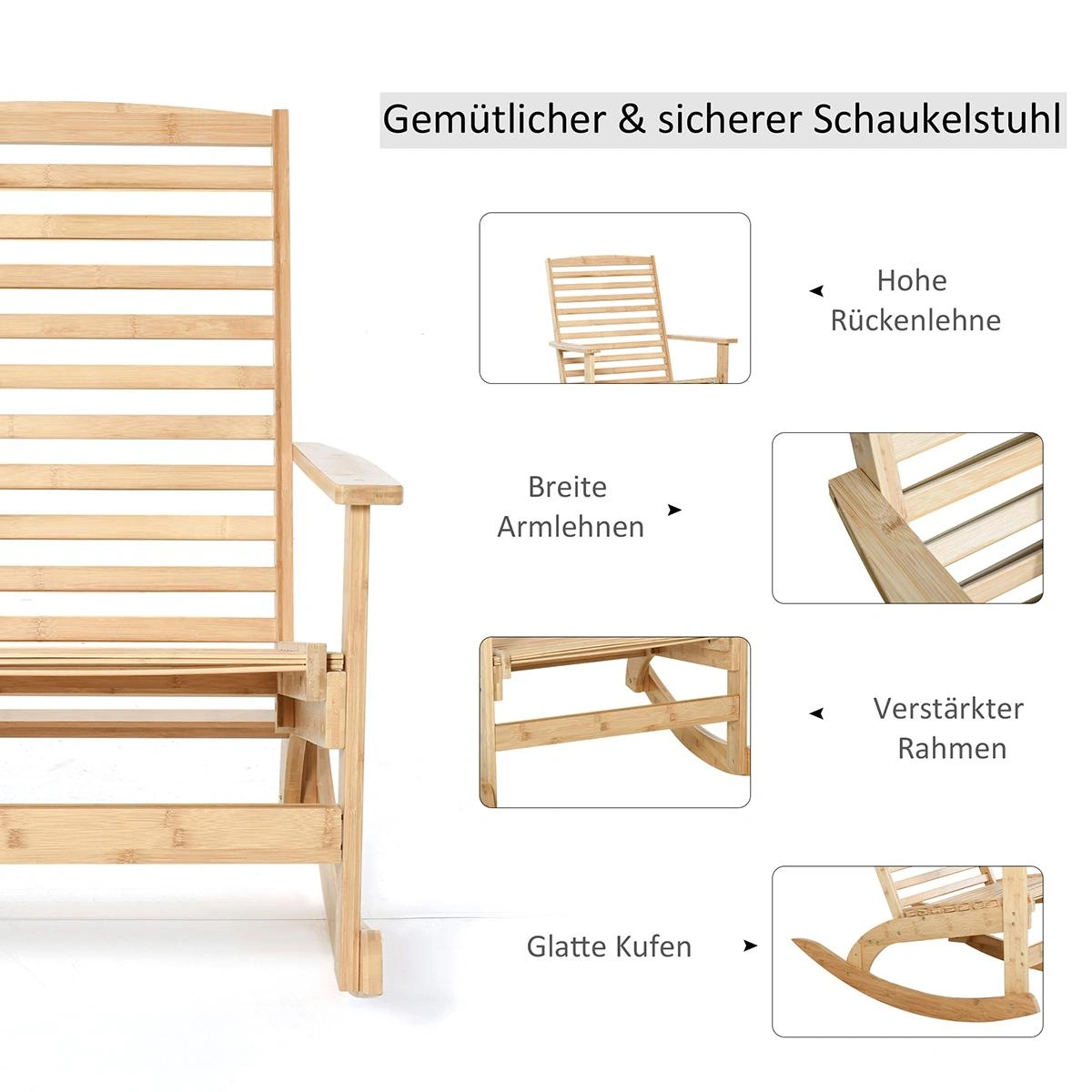 Garten Schaukelstuhl Relaxsessel Gartenstuhl Schaukelsessel Bambus Sperrholz Natur 70 x 100 x 95,5 cm