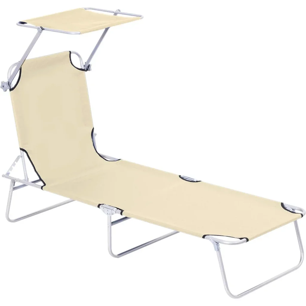 Gartenliege - klappbar - mit Sonnenschirm - Beige - 187 x 58 x 36 cm