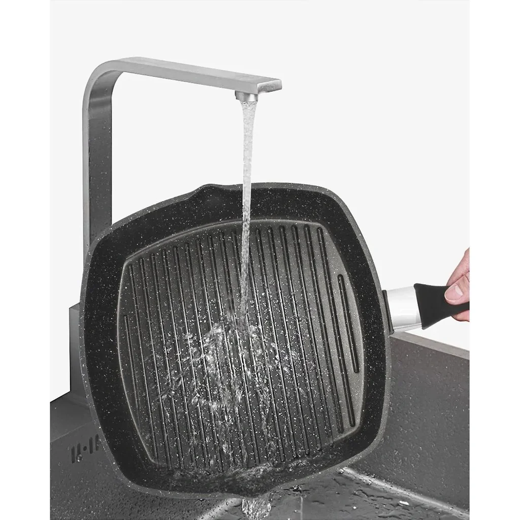 Bratpfanne - mit Deckel - Marmorbeschichtung - 28 cm - Schwarz