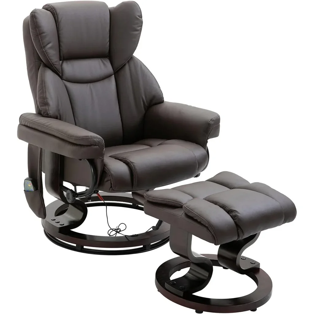 Massagesessel mit Fußhocker Relaxsessel Heizfunktion 145°-Neigung PU Braun 79 x 82 x 101 cm