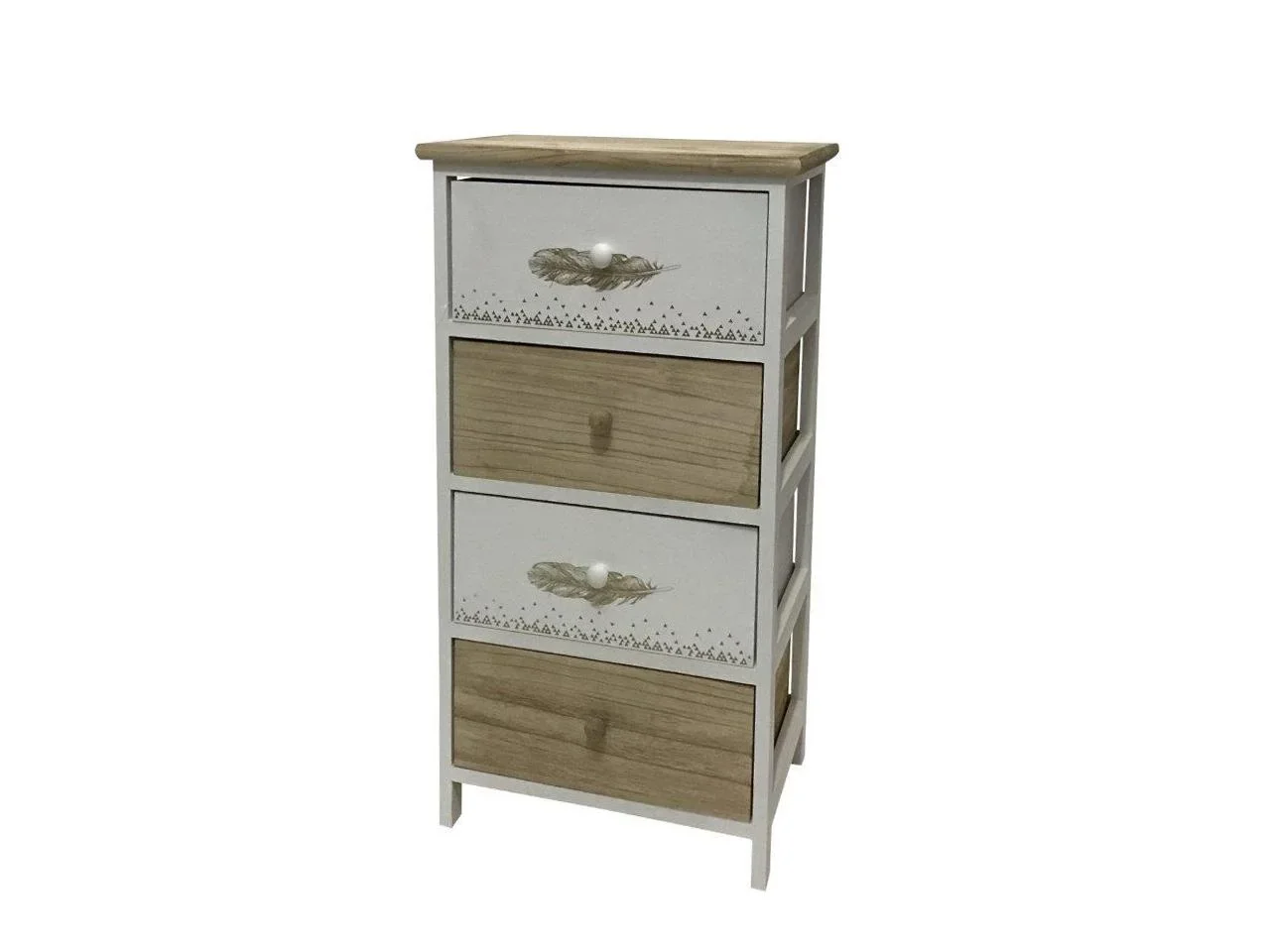 Kommode aus Holz mit 4 Schubladen weiss und Natur