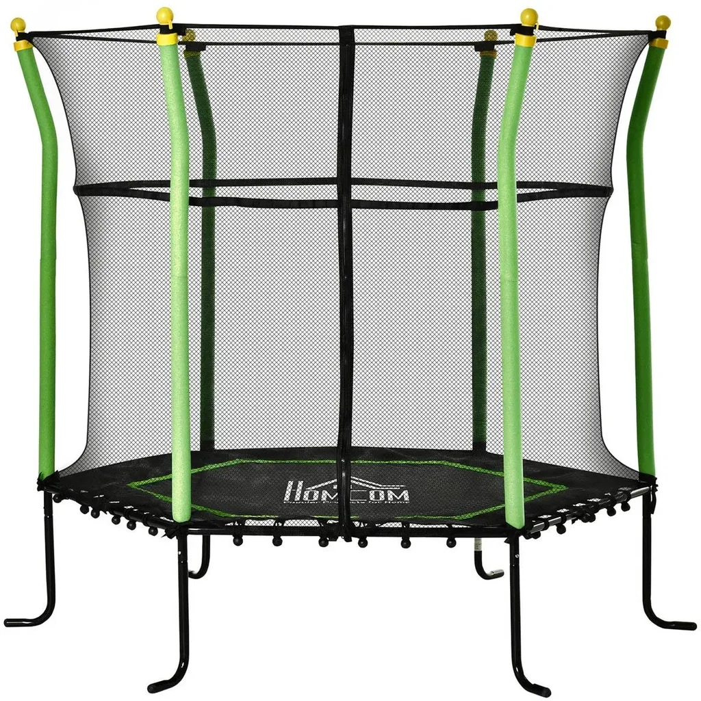 Trampolin für Kinder mit Sicherheitsnetz Stahl grün 163,5H cm bis zu 60 kg