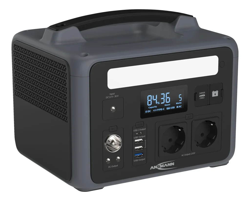 Powerstation mit LED Lampe, AC Steckdosen, Autosteckdose und USB, 600 Watt