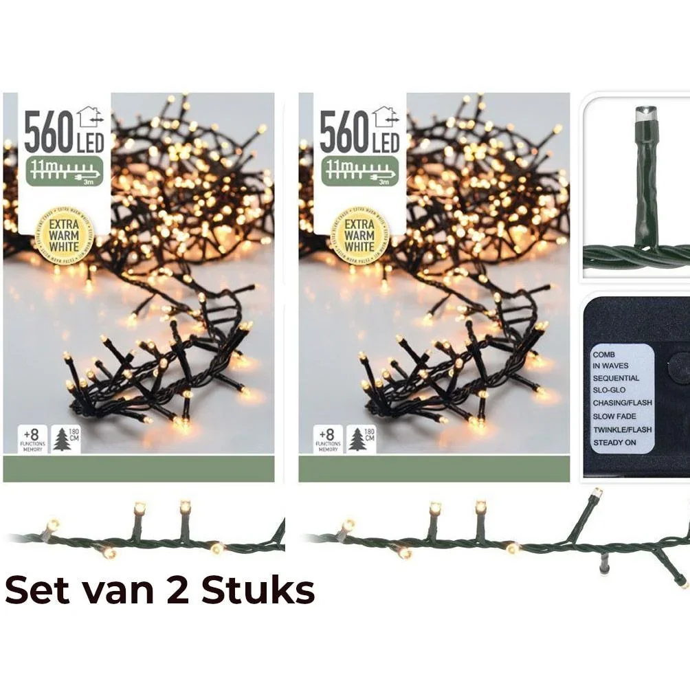 2x Weihnachtsbaum Lichter 11 Meter Warm Weiß - 560LED für Innen und Außen