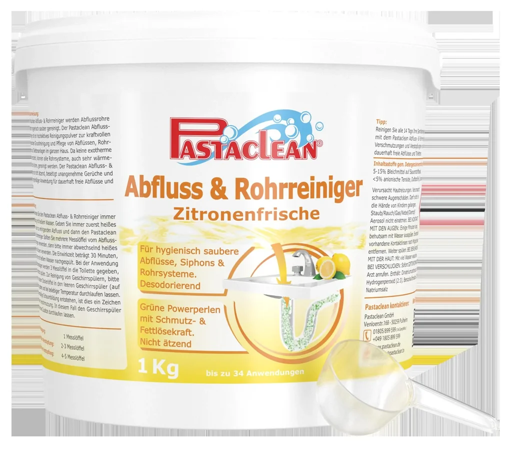 Abfluss- und Rohr-Reiniger, Pulver mit Zitronen-Duft, 1 kg