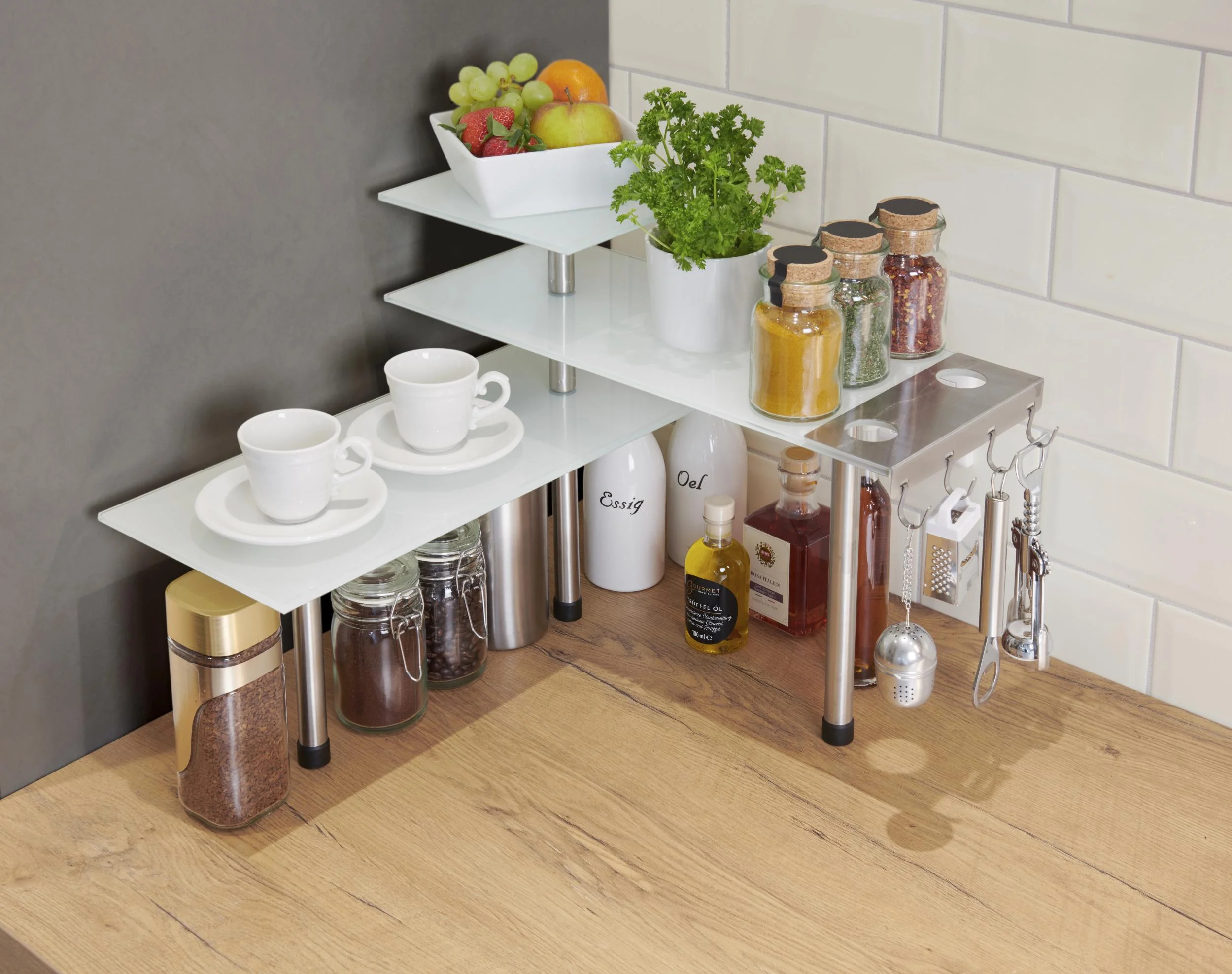 Glas-Eckregal "Kaffee-Bar"