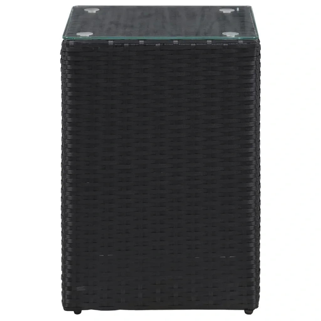 3-teiliges Beistelltisch-Set mit Glasplatte poly rattan schwarz