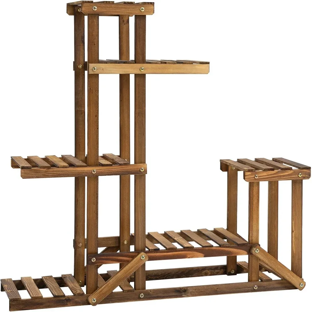 Pflanzenregal 6 Ebenen Vierstufiges Blumenregal Blumentreppe Blumenständer Blumenleiter Massivholz Natur 98 x 28 x 96,5