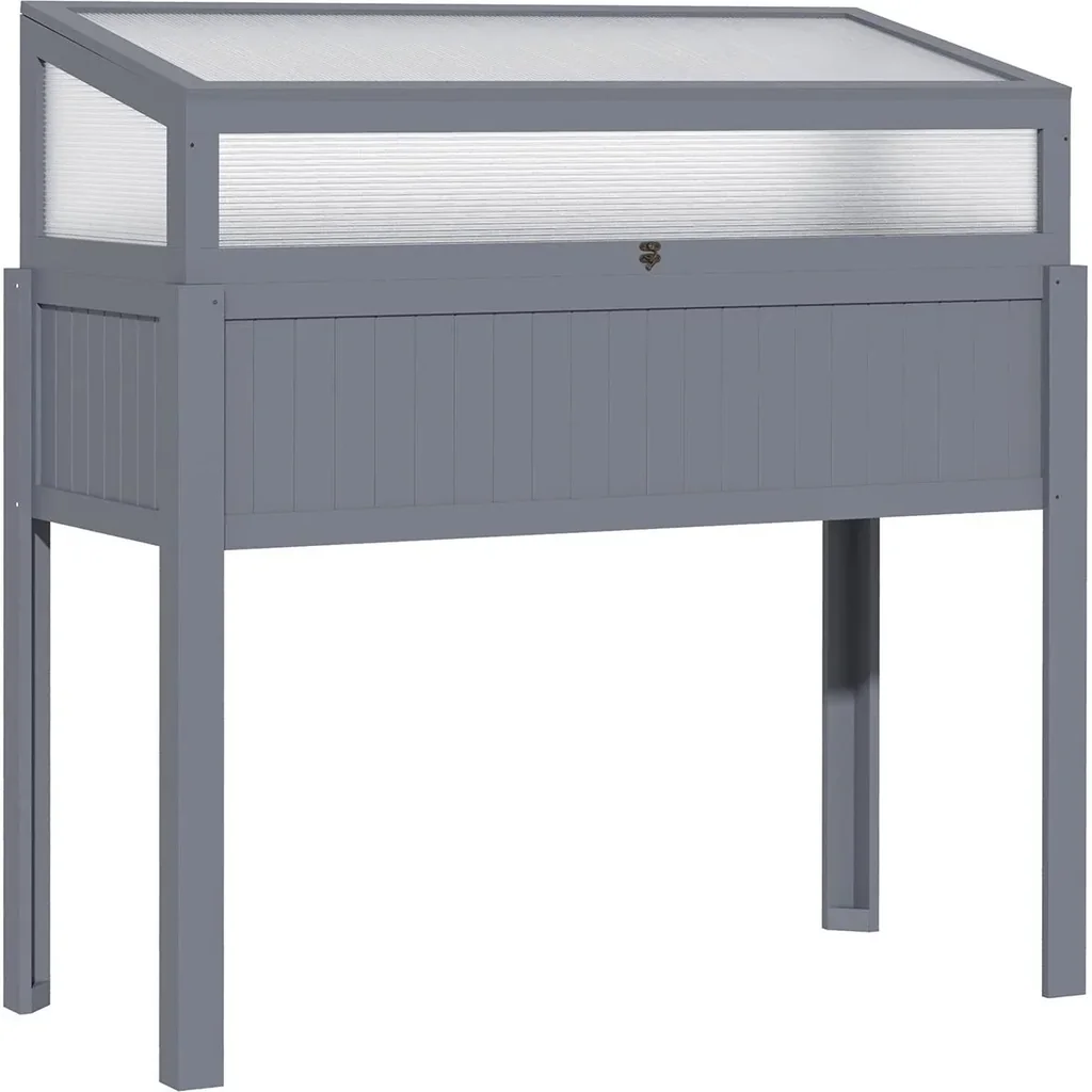 2-in-1-Gewächshaus und Hochbeet - Gehäuse aus Polycarbonat - Grau - 120 x 54 x 112/122 cm