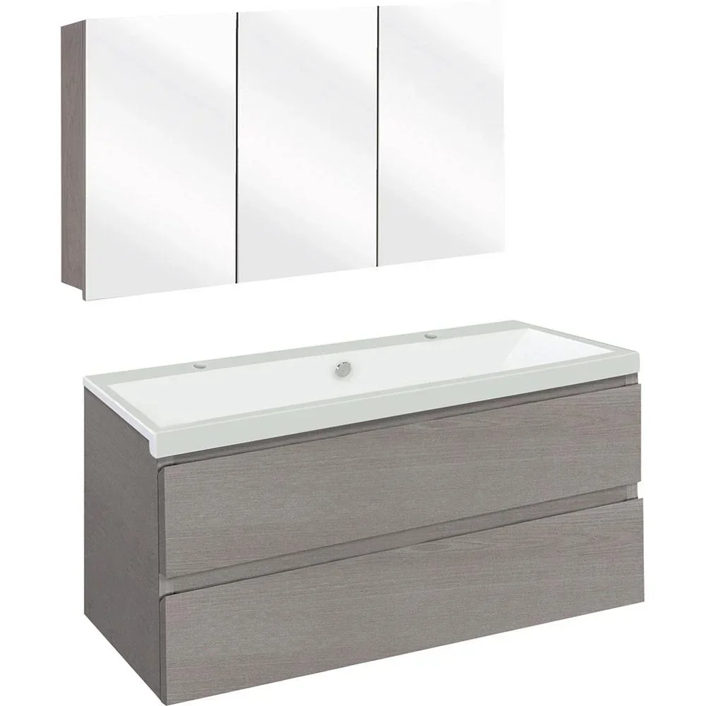 Concept Badezimmermöbel met Spiegelschrank 100cm - gris/Weiss
