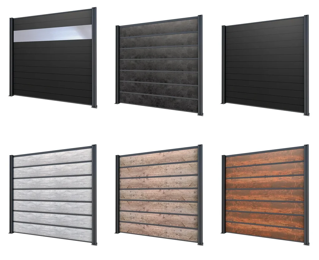 Sichtschutz Grundelement, anthrazit, 2,02 x 1,86 m, Schichtstoffplatten Holzoptik