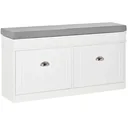Schuhregal Schuhbank mit Kissen und 2 Schubladen Spanplatte MDF Polyester Schaumstoff Weiß+Grau 104 x 24 x 55 cm