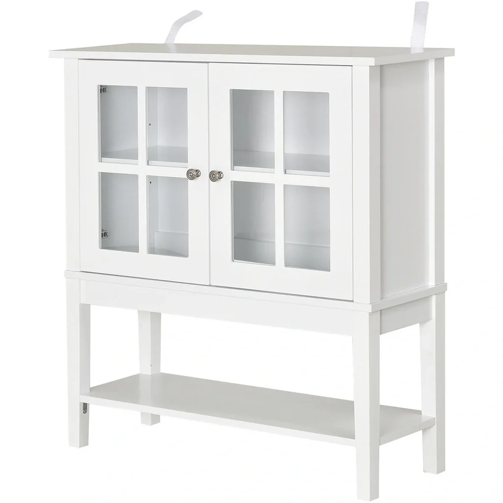 Niedriger Schrank mit Glastüren, weiß