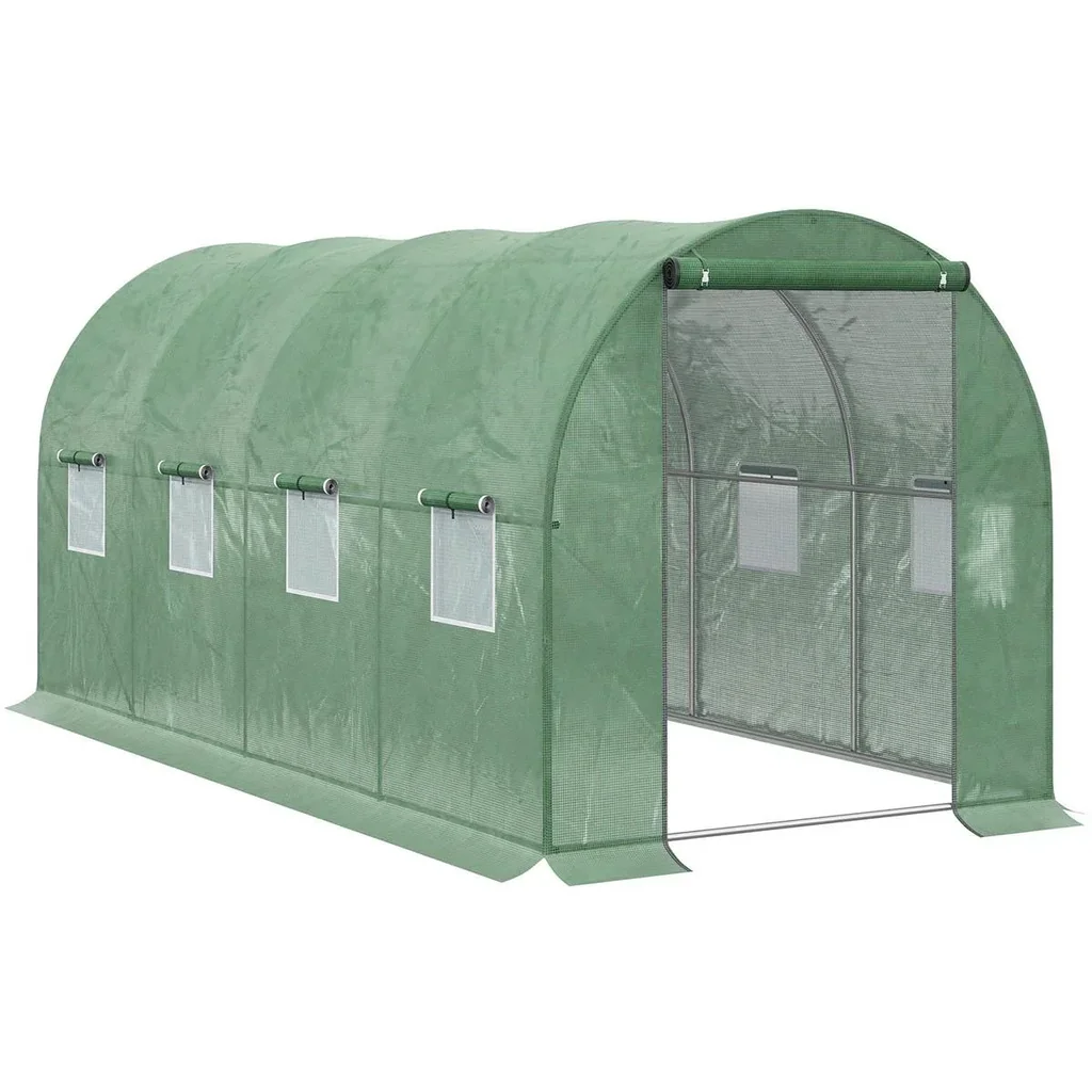 Foliengewächshaus begehbares Gewächshaus 4 x 2 m Polytunnel Folientunnel Treibhaus Frostschutz Stahlrohr Dunkelgrün