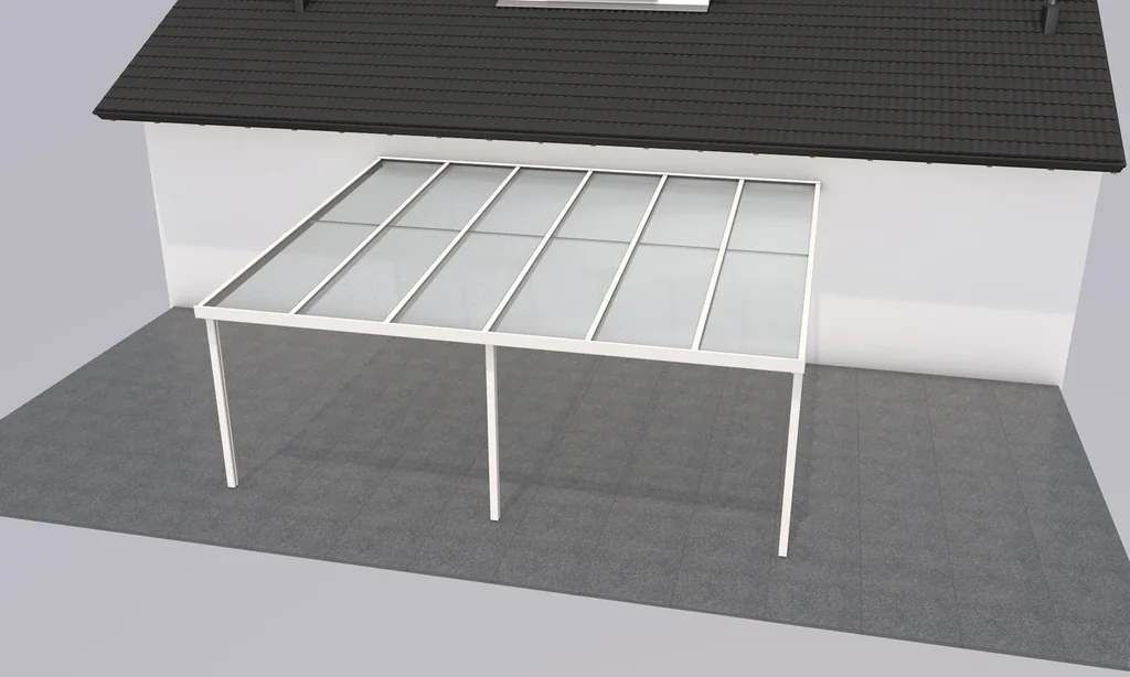 Terrassendach Premium, weiß, 6110 x 5060 mm - Acryl Stegplatten 16mm, bronze