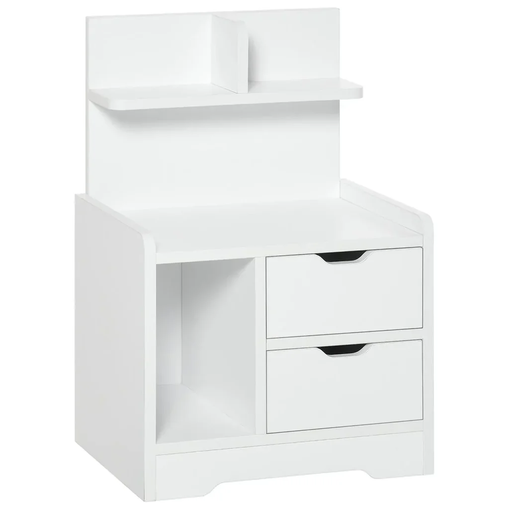 Nachttisch mit 2 Schubladen Nachtschrank moderner Nachtkommode mit offenen Ablage Weiß 40 x 30 x 60 cm