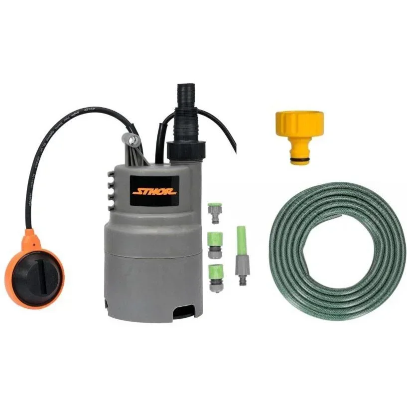 Tauchpumpe - 400W - 6000 l/h MIT 15-Meter-Gartenschlauch inklusive Sprinkler und Armaturen UND 1"-Hahn