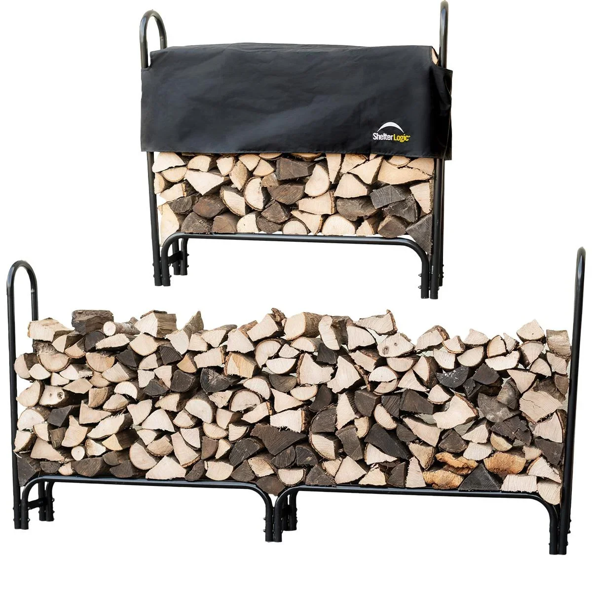ShelterLogic Kaminholzregal 1.000 kg Schwarz, 244×25 cm – 2,4 m Stahlregal mit Abdeckung, wetterfest