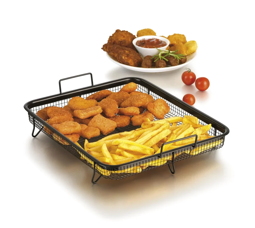 Heißluft-Grillkorb, XXL, antihaftbeschichtet, Schwarz, 33 x 28 x 5 cm