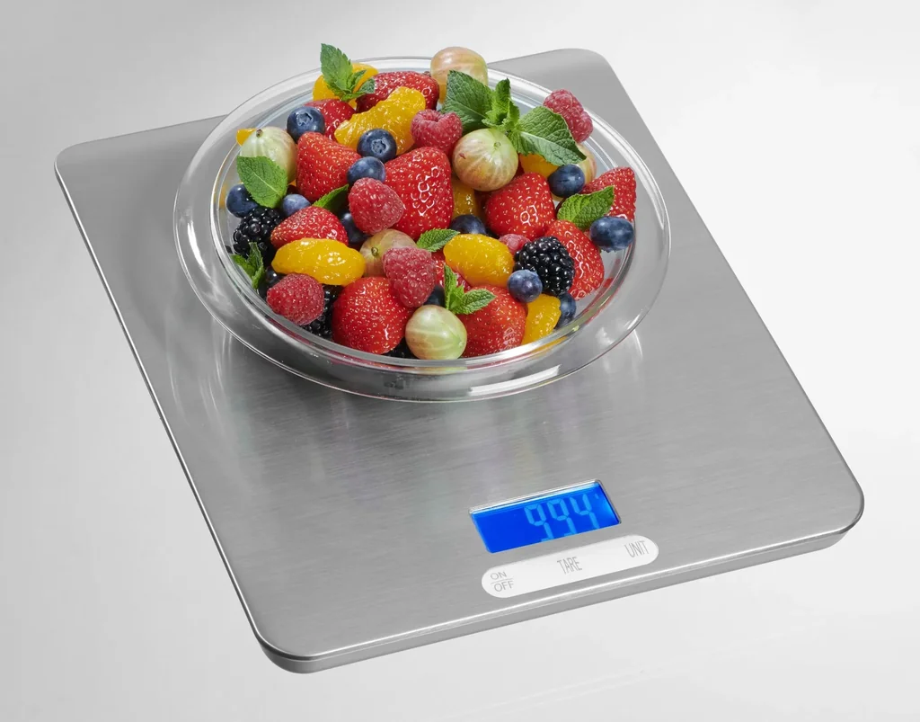Küchenwaage, 20 kg, Edelstahl mit großer Leuchtanzeige