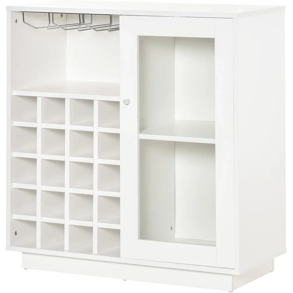 Weinschrank mit Glasvitrine und Weinglashalter Weiß