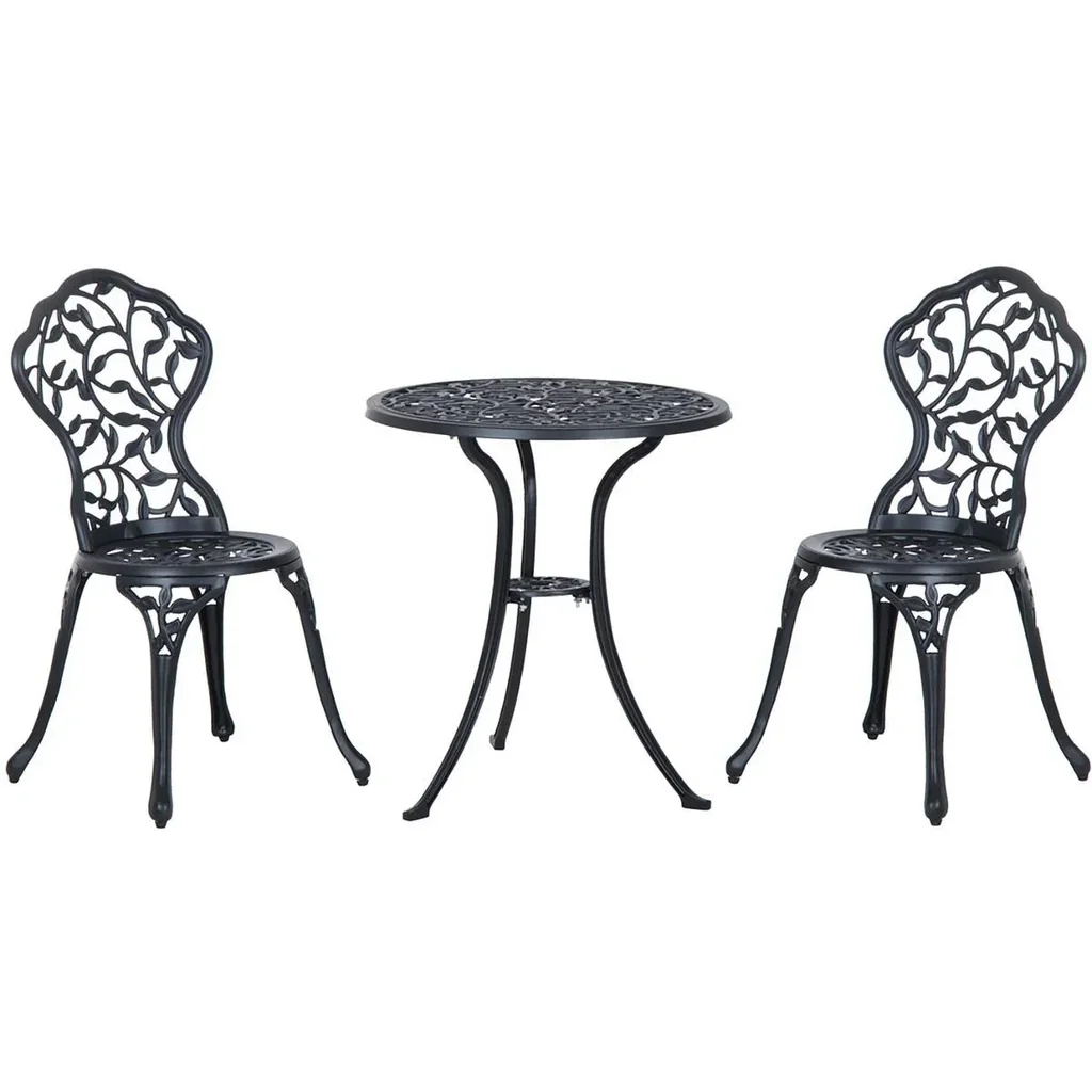 Bistroset 3-tlg. Gartenset aus Aluminiumguss Balkonset Bistrotisch mit 2 Stühlen Gartenmöbel Schwarz
