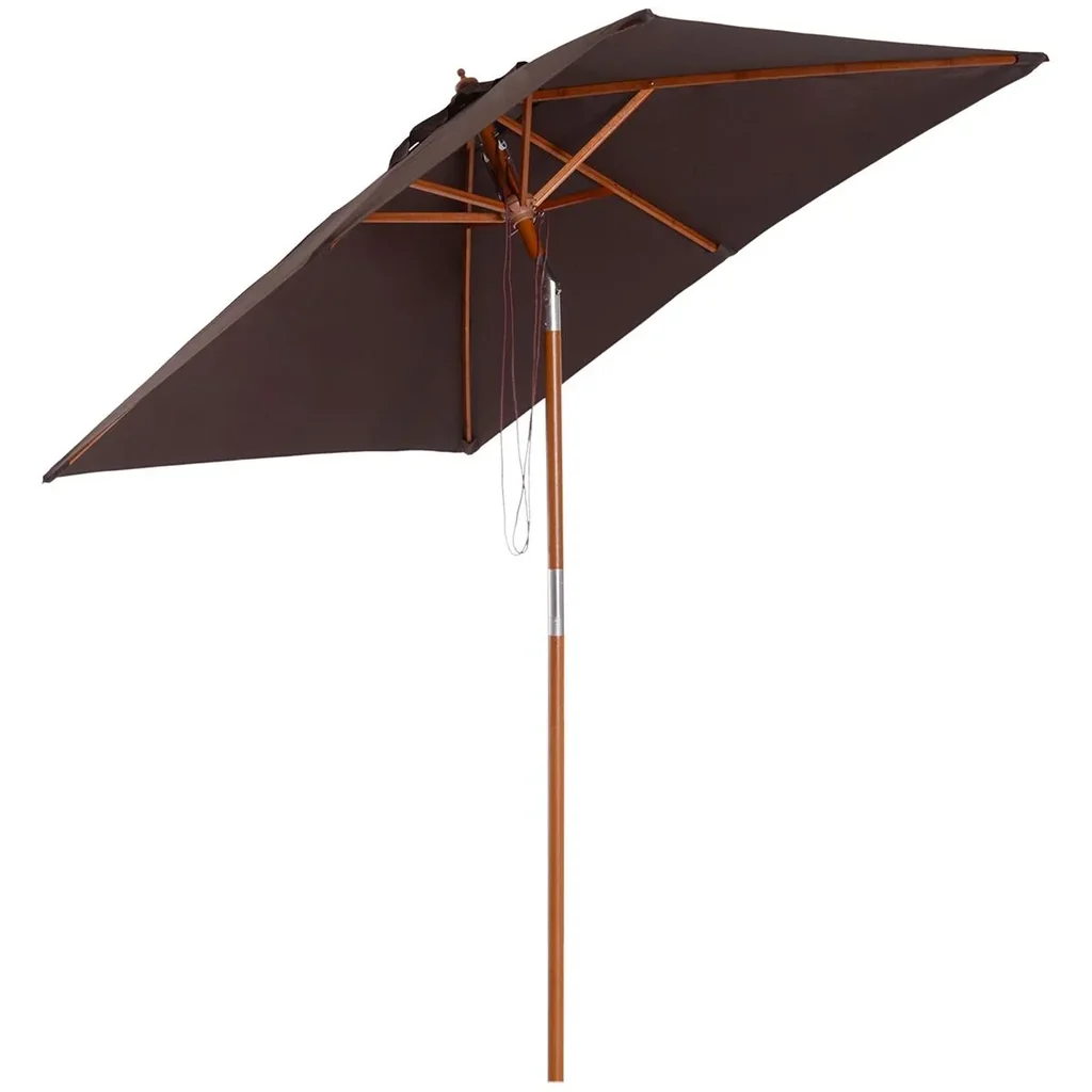 Sonnenschirm Knickbarer Gartenschirm Strandschirm 3-stufig einstellbar Tannenholz+Polyester Kaffee 200 x 150 x 230 cm