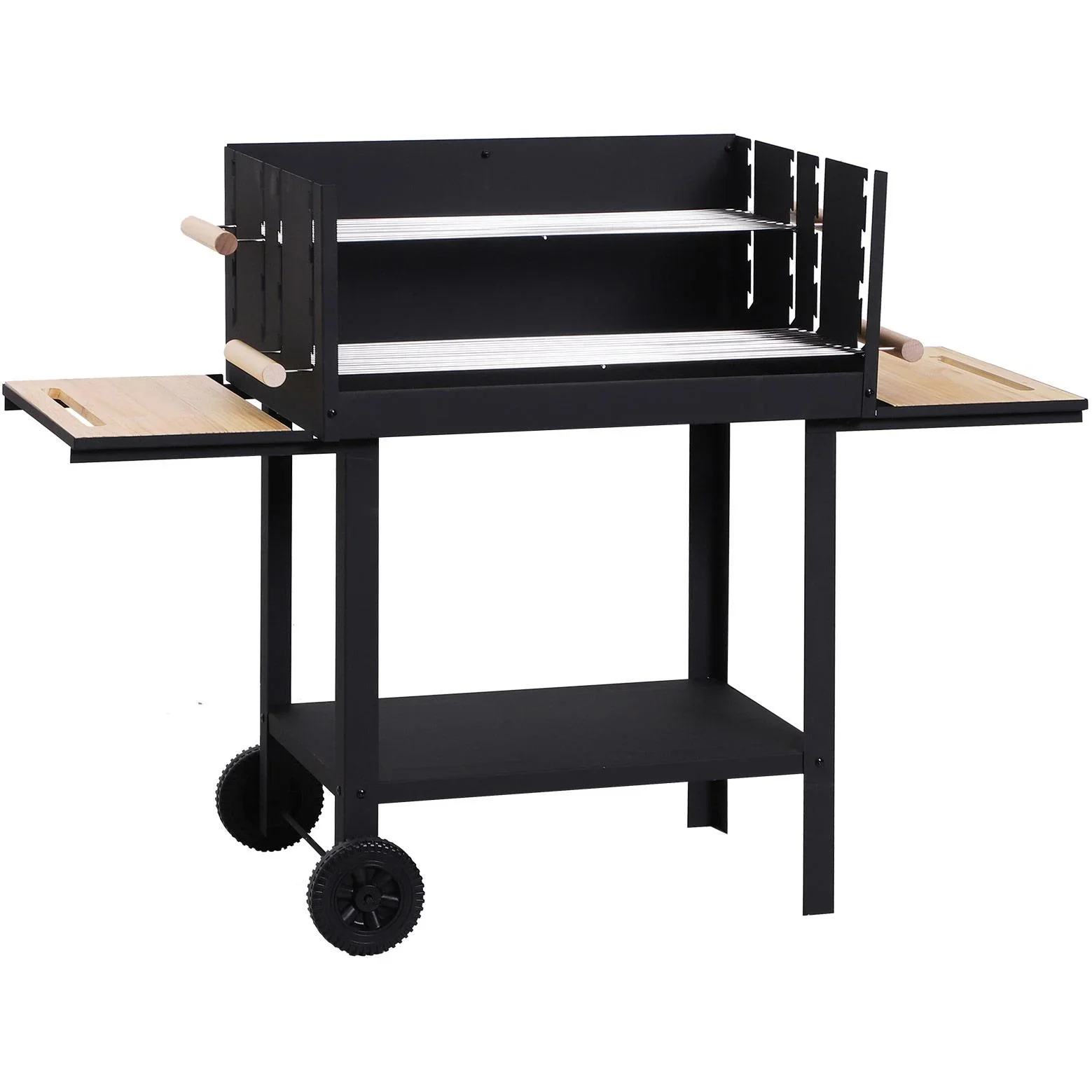 Kohlegrill Grillwagen Standgrill mit Windschutz 2 x Rost höhenverstellbar Metall Schwarz