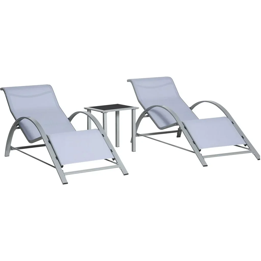 Gartenset 3-teilig - Liegestühle mit Beistelltisch - Grau