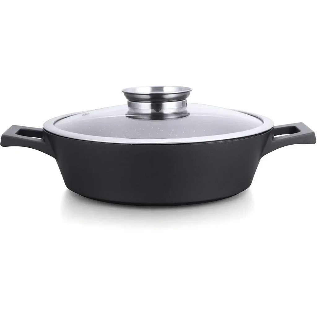 Niedriger Kochtopf / Bratpfanne - mit Glasdeckel - 40 cm - Schwarz