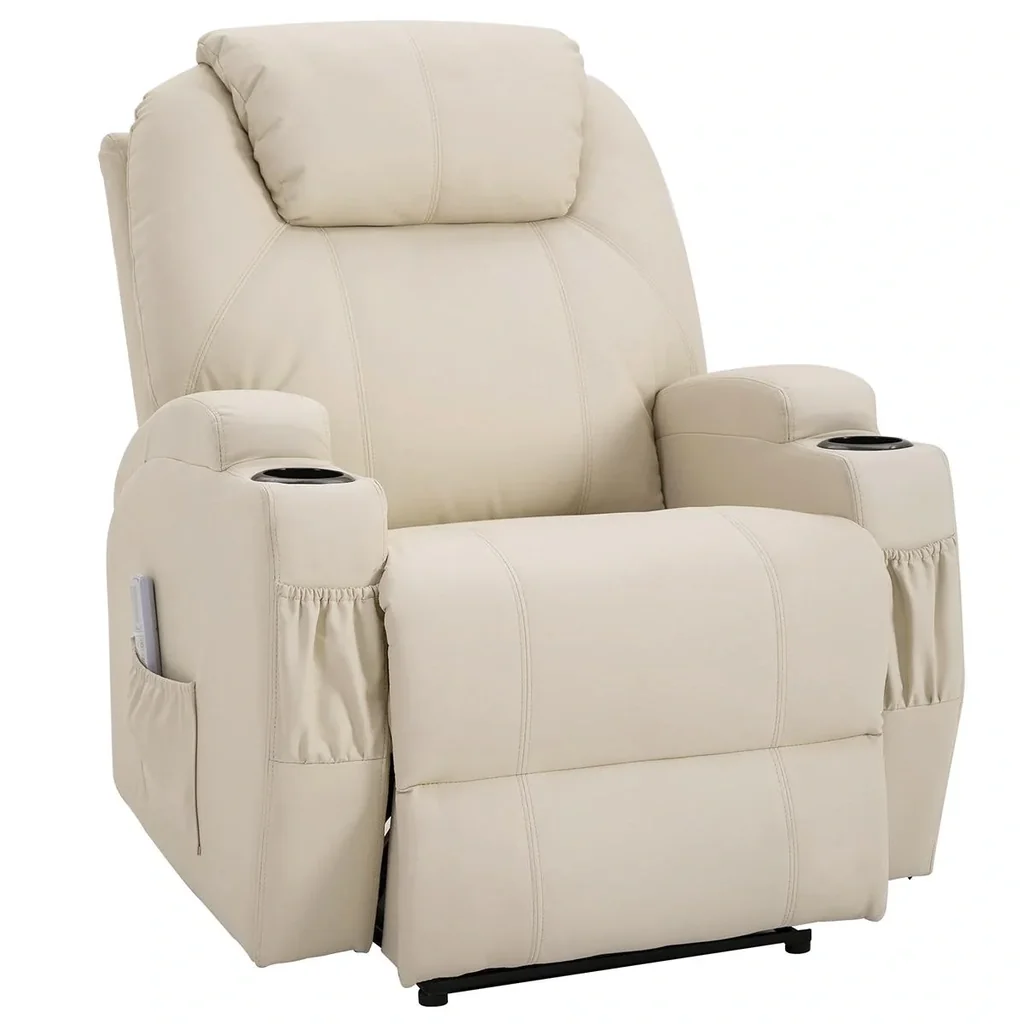 Massagesessel Relaxsessel Fernsehsessel Massagefunktion Liegefunktion Kunstleder Holz Metall Schaumstoff Beige