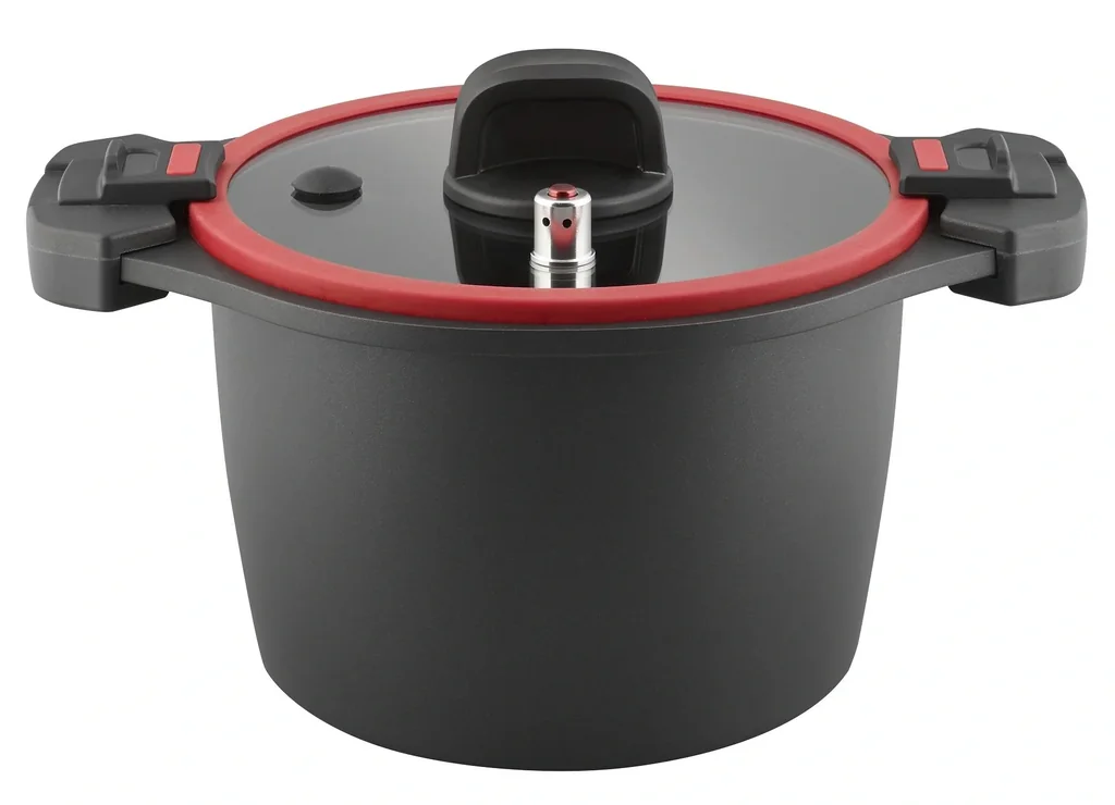Energiespartopf 6 Liter - Aluguss Kochtopf mit Druckausgleich-Deckel zum Sofort-Öffnen