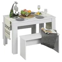 Essgruppe mit 2 Bänken Industriestil, Esszimmergarnitur Sitzgruppe Tischgruppe, Weiß, 110x70x75 cm (Tisch), 86x30x44,8 c