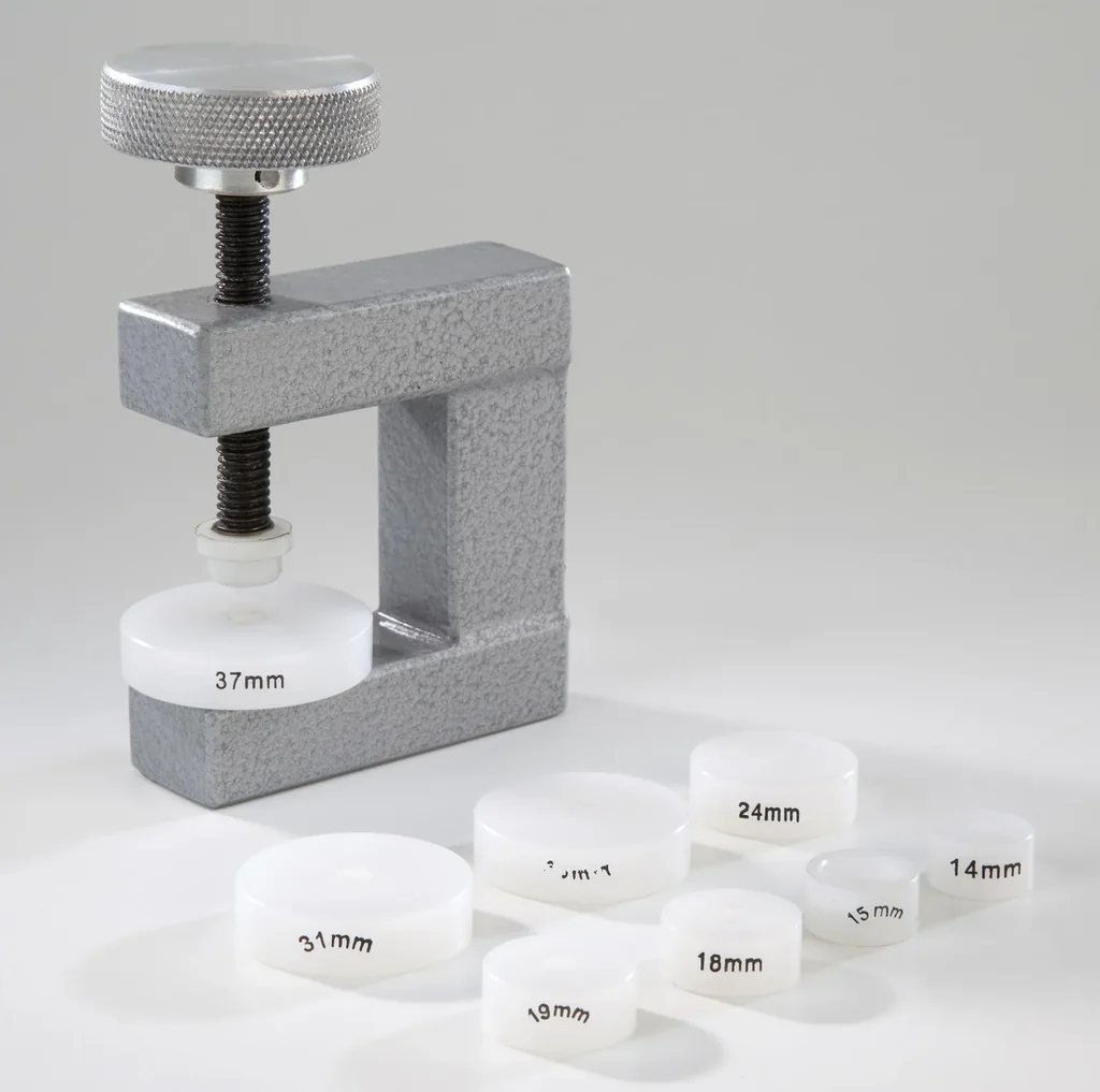 Glas- und Bodeneinsetzzwinge mit 8 Einsätzen für Uhren mit Glattglas