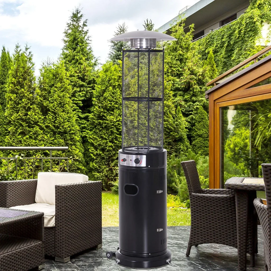 Gasheizer Gasheizstrahler Terrassenheizer Heizstrahler Heizpilz mit Rollen Umkippschutz Edelstahl