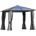 Luxus Pavillon Gartenpavillon Alu Partyzelt Gartenzelt mit lichtdurchlässigem PC Dach Dunkelgrau+Schwarz 300 x 300 x 265