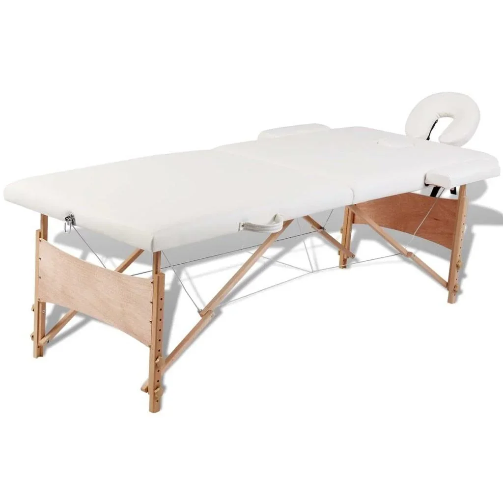 Klappbare Massageliege 2 Zonen mit Holzrahmen (creme)