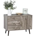 Sideboard Kommode Beistellschrank Bücherschrank Standschrank mit Tür und 3 Schubladen, Kiefer, Graue Holzmaserung, 102 x