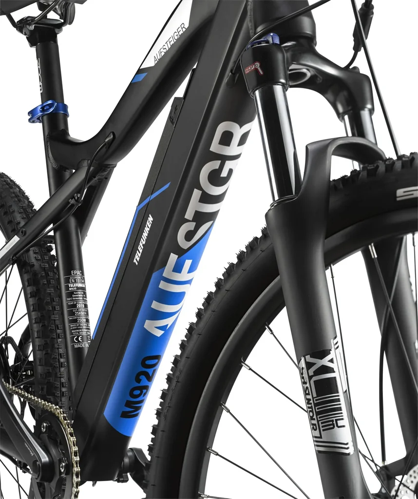 Unisex Alu MTB Hardtail E-Bike 27,5 Zoll, 9-Gang Kettenschaltung, Rahmenhöhe 48 cm, anthrazit/blau, Aufsteiger M920