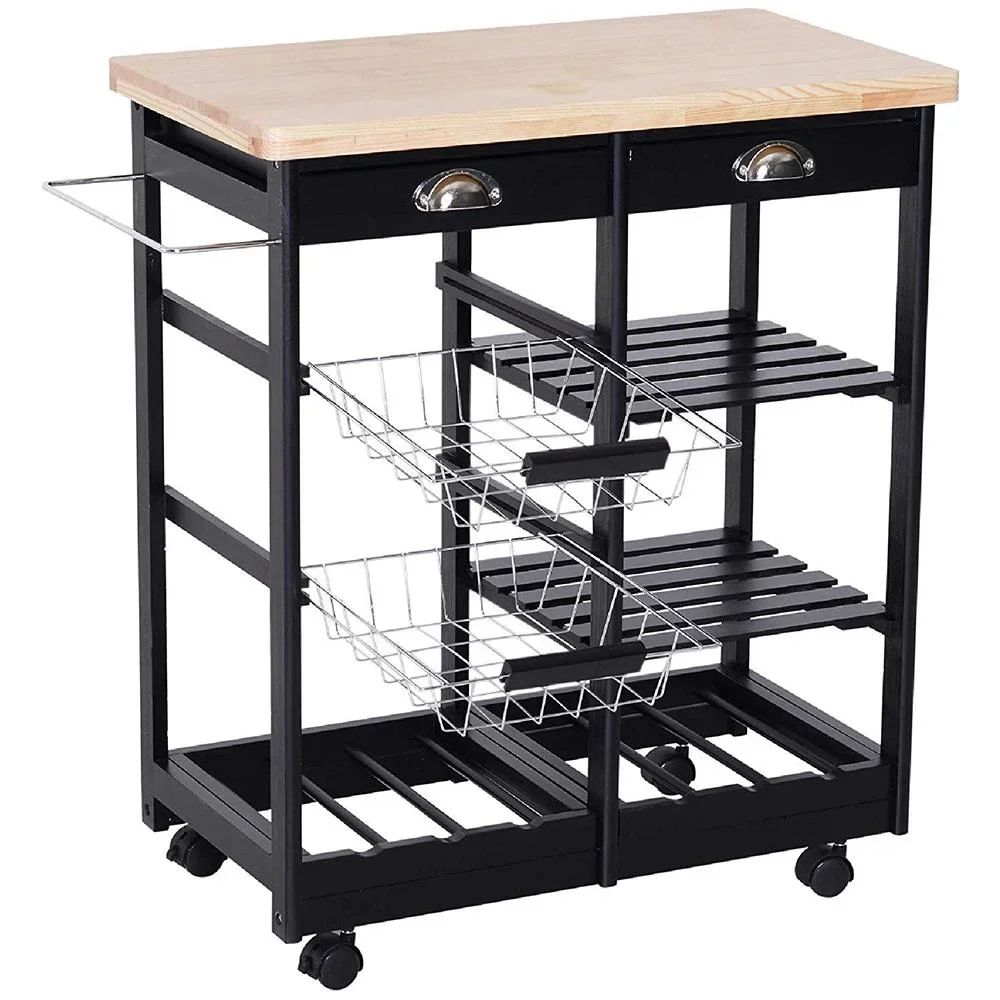 Küchenrollwagen mit Korb, Schublade, Weinablage