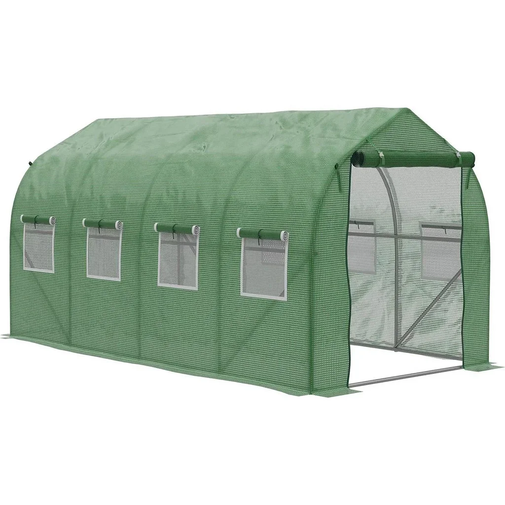 Foliengewächshaus begehbares Polytunnel 4 x 2 m Gewächshaus Treibhaus Frostschutz Stahlrohr Dunkelgrün