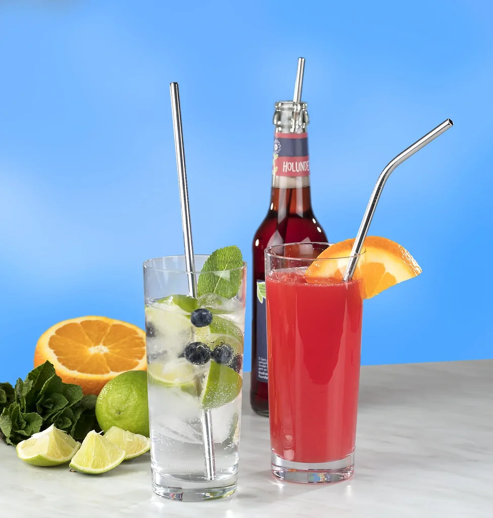 Trinkhalme aus Edelstahl, 8 Stück, inklusive Reinigungsbürste