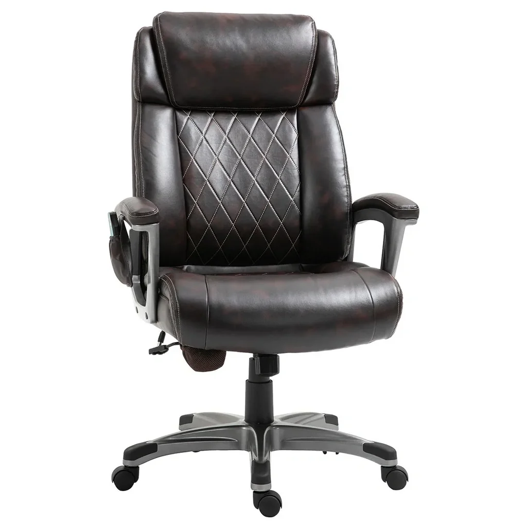 Massage-Bürostuhl 6-Punkt-Massage-Drehstuhl aus Kunstleder mit gewölbter Kopfstütze und Armlehne Braun 70 x 76,5 x 114-1