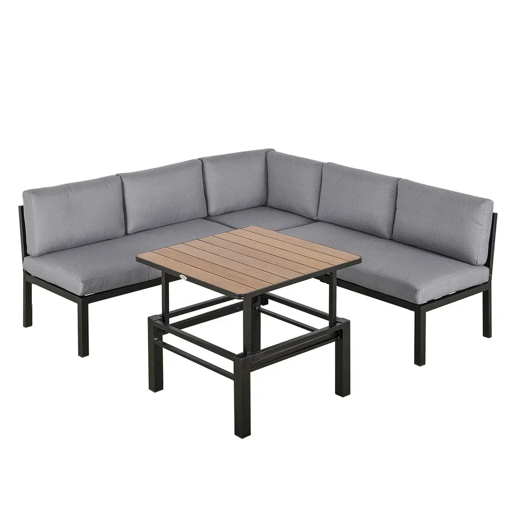 4-tlg. Gartengarnitur Gartenmöbel-Set Gartenset Sitzgruppe mit hebbarem Couchtisch Sofa mit Kissen Outdoor Aluminium Gra