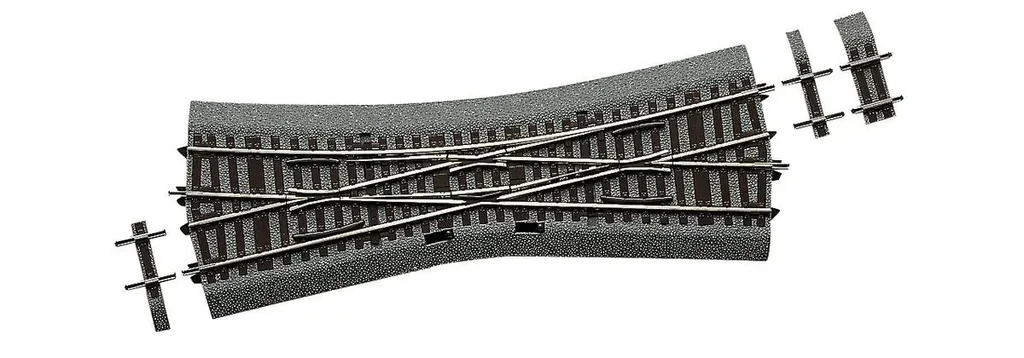 Einfache Kreuzungsweiche EKW15 für Handbetrieb, mit Bettung. Englische Bauart mit innenliegenden Zungen