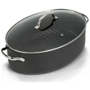 Mehrzer - Ovale Bratpfanne mit Grillrost und Glasdeckel - 36 cm