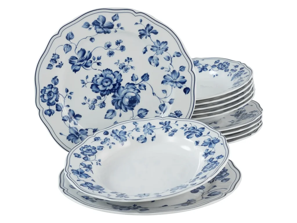 Tafelservice Alba Royal Blue Flower 12-teilig