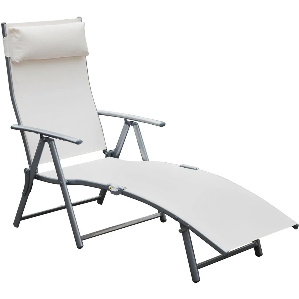 Sonnenliege Strandliege Relaxliege klappbar mit Kissen Cremeweiß 137 x 63,5 x 100,5 cm