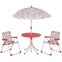 4tlg. Kindersitzgruppe Gartentisch 2 Klappstühle Sonnenschirm Camping Kindersitzgarnitur Gartenmöbel für 3-5 Jahre Rot